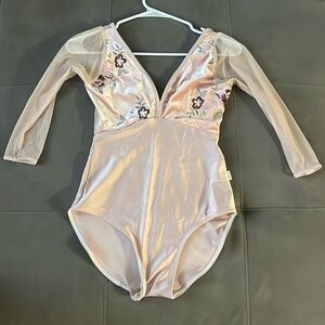 3/4 Sleeve ClassIn Leotard. Nude mesh with Pink trim and bodice.